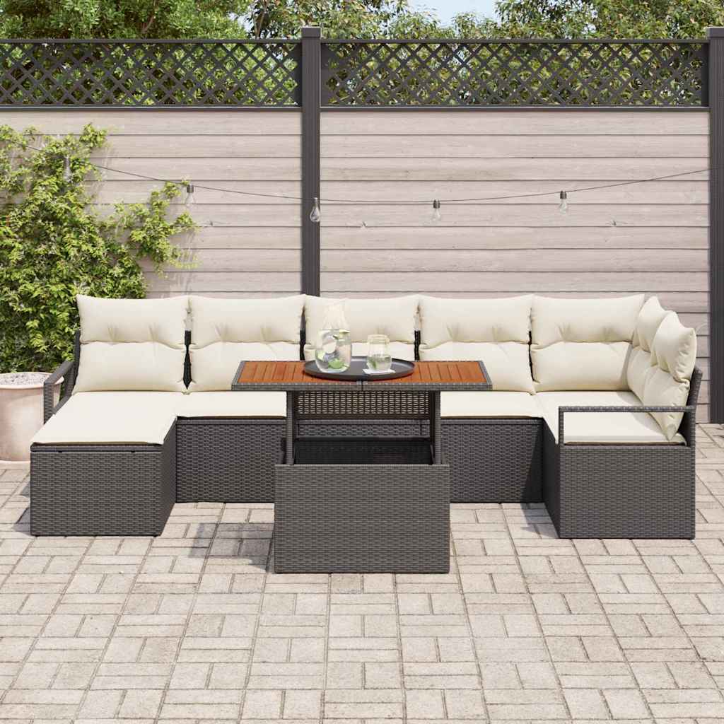 Conjunto de sofá de jardín 8 pcs Negro Poliratán