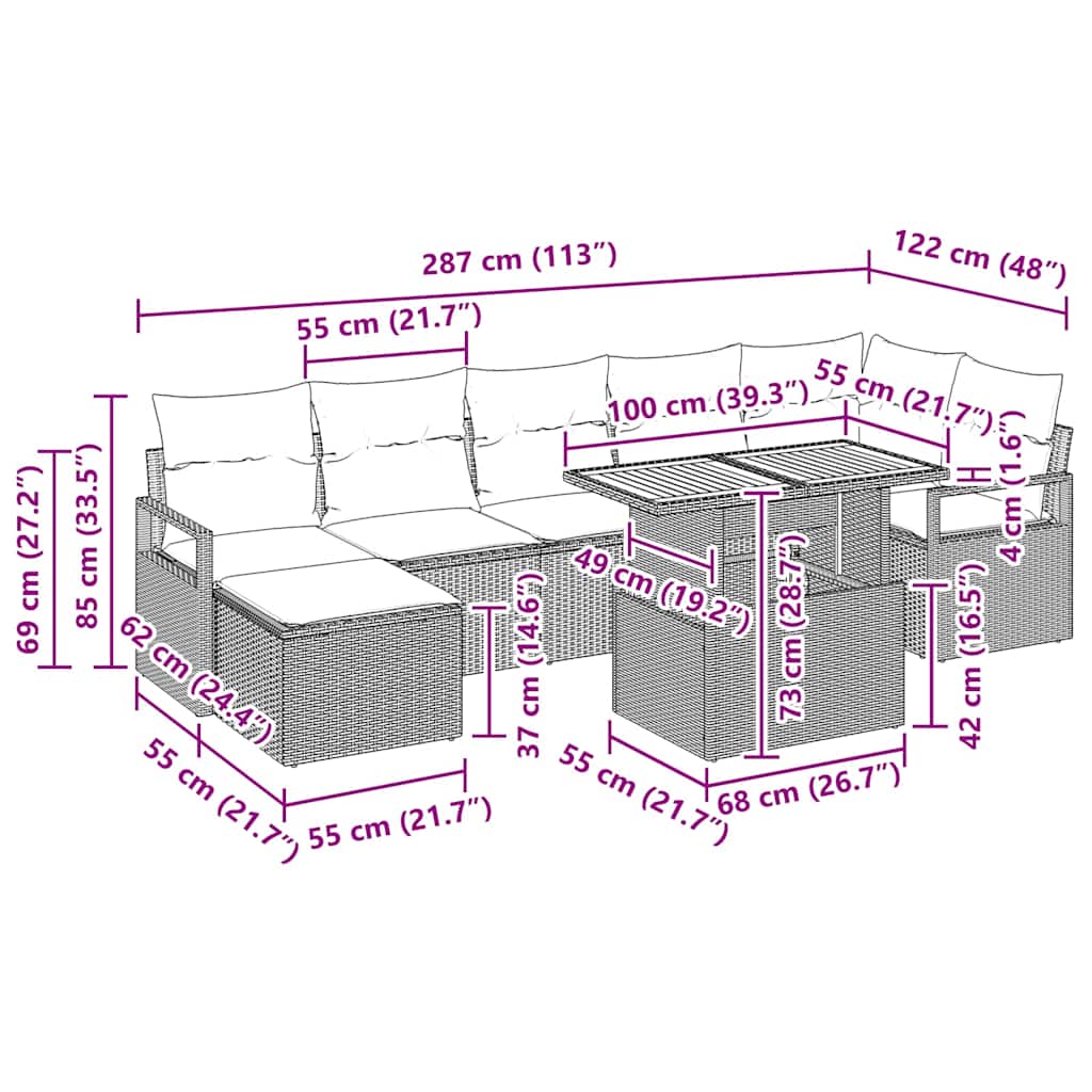 Conjunto de sofá de jardín 8 pcs Gris Poliratán