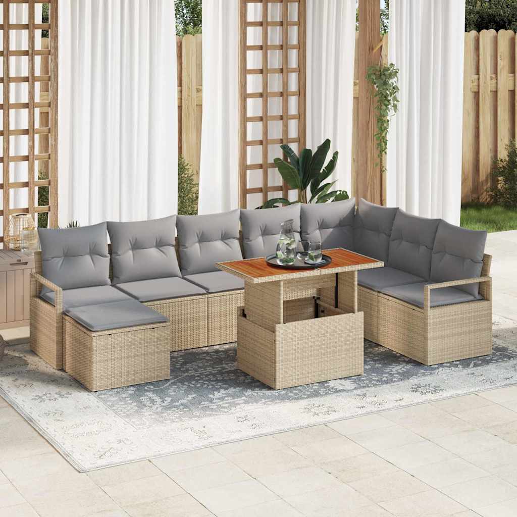 Conjunto de sofá de jardín 9 pcs Beige Poliratán
