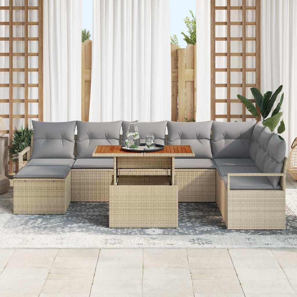 Conjunto de sofá de jardín 9 pcs Beige Poliratán