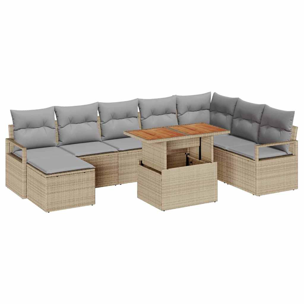 Conjunto de sofá de jardín 9 pcs Beige Poliratán
