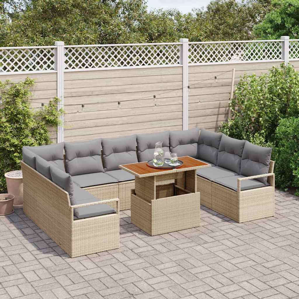 Conjunto de sofá de jardín 10 pcs Beige Poliratán