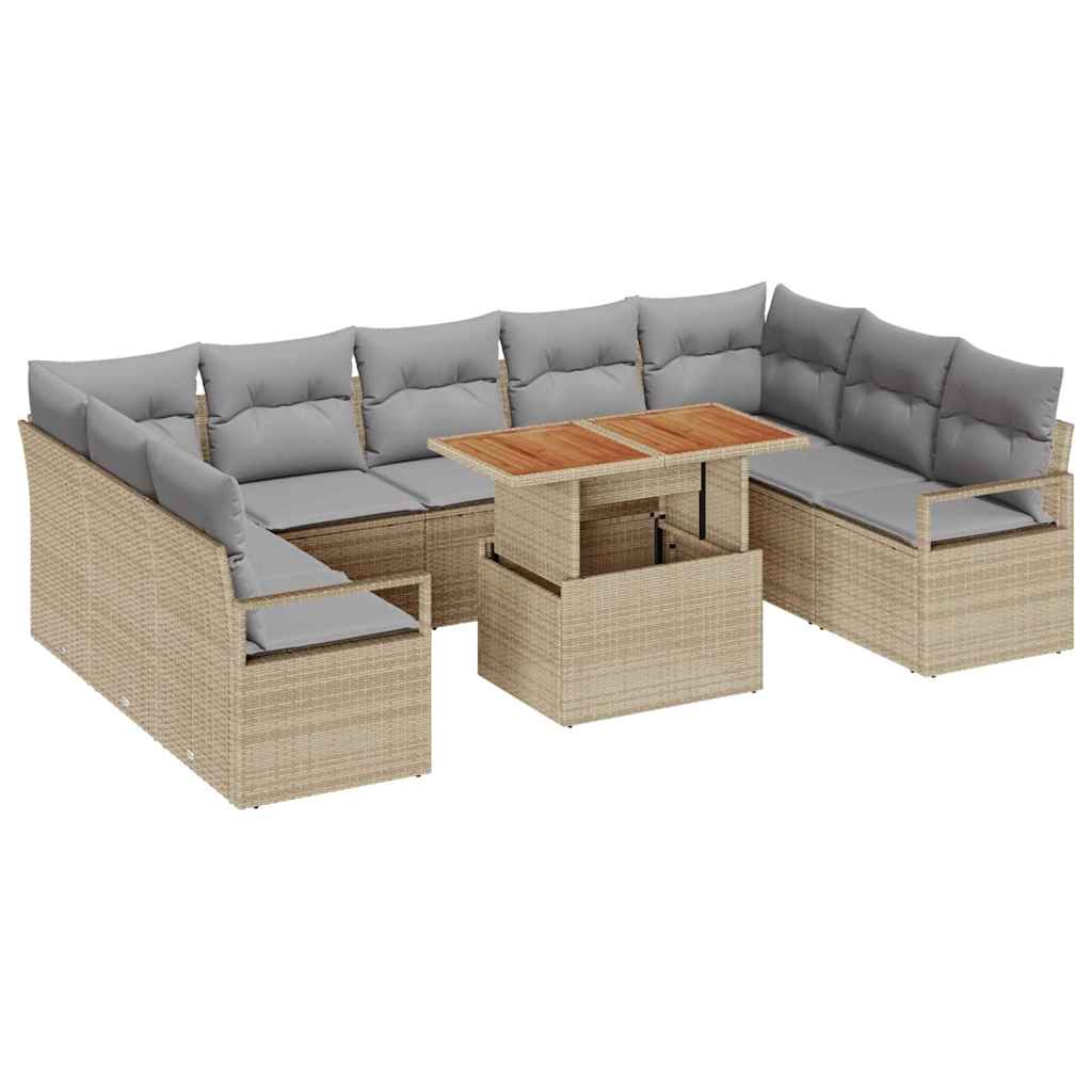 Conjunto de sofá de jardín 10 pcs Beige Poliratán