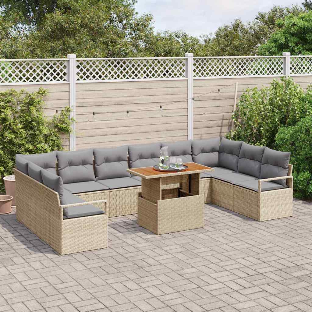 Conjunto de sofá de jardín 11 pcs Beige Poliratán