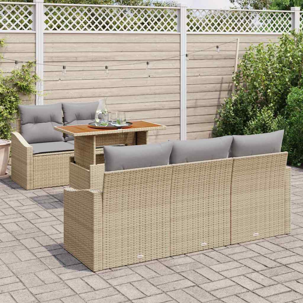 Conjunto de sofá de jardín 6 pcs Beige Poliratán