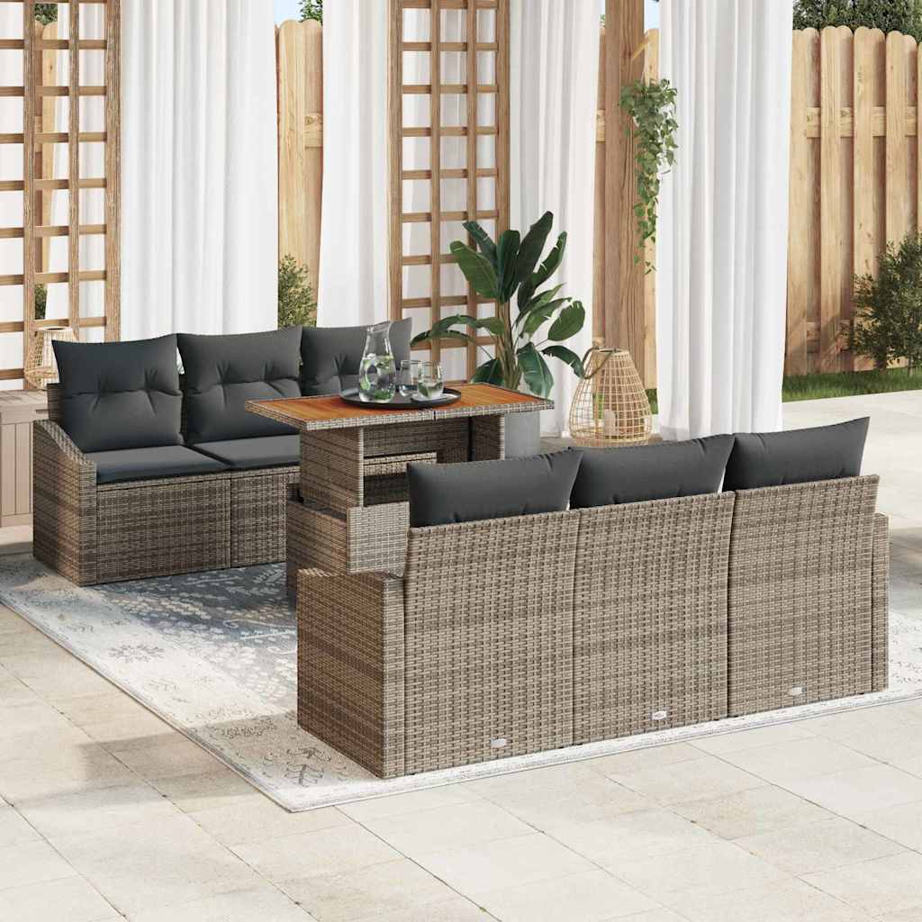Conjunto de sofá de jardín 7 pcs Beige Poliratán