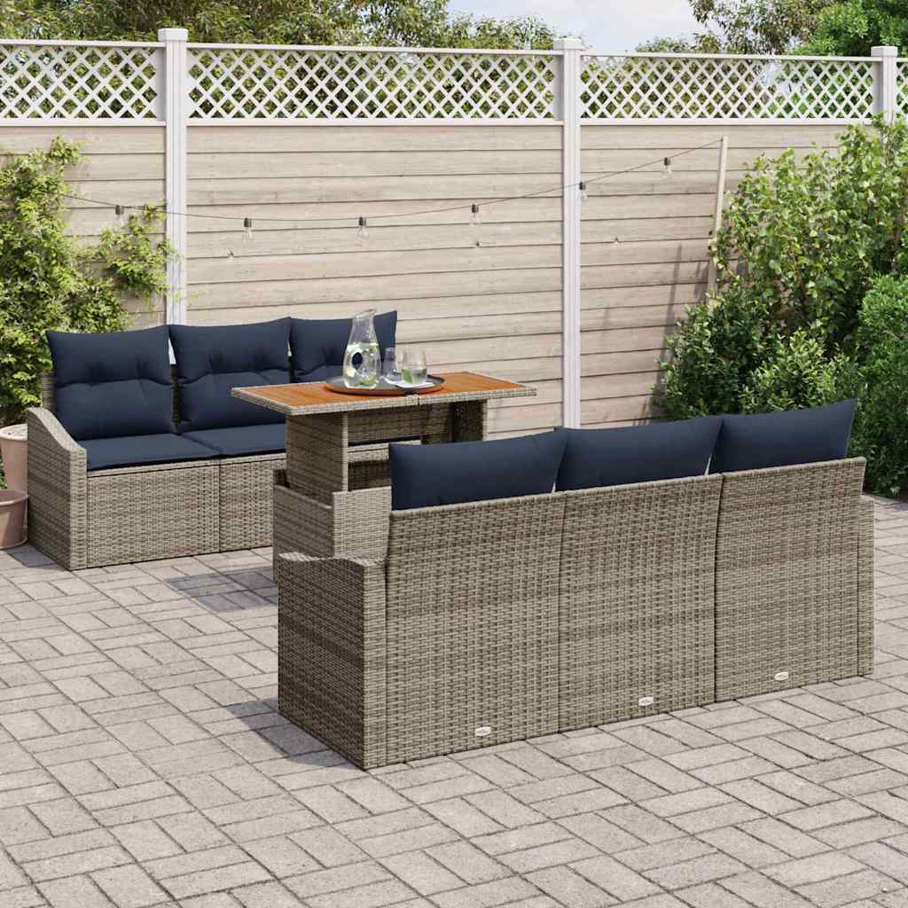 Conjunto de sofá de jardín 7 pcs Gris Poliratán