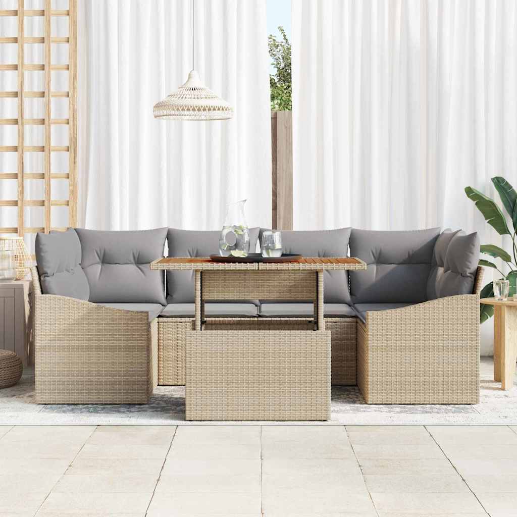 Conjunto de sofá de jardín 7 pcs Beige Poliratán