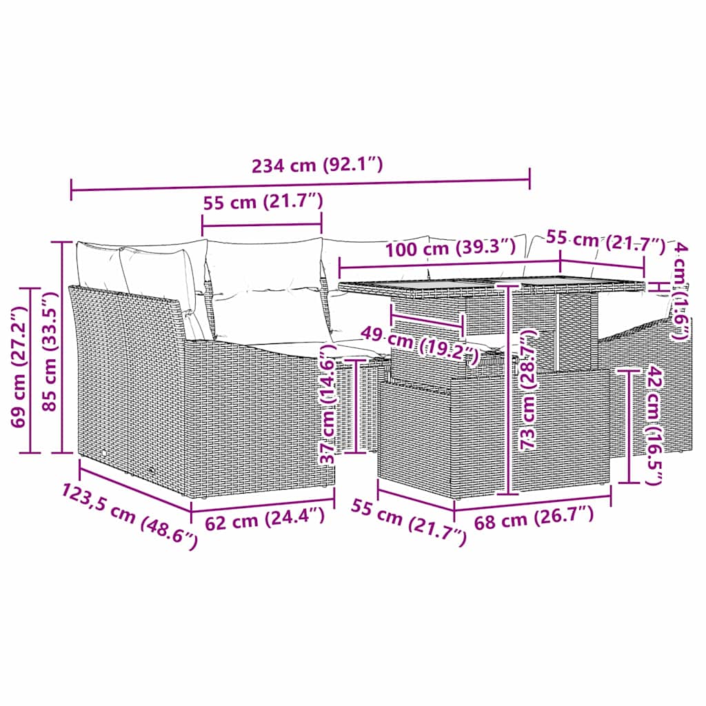 Conjunto de sofá de jardín 7 pcs Beige Poliratán