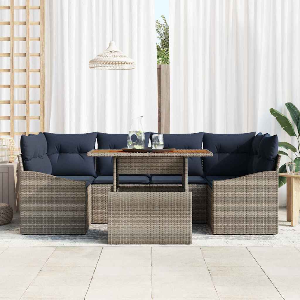 Conjunto de sofá de jardín 7 pcs Gris Poliratán