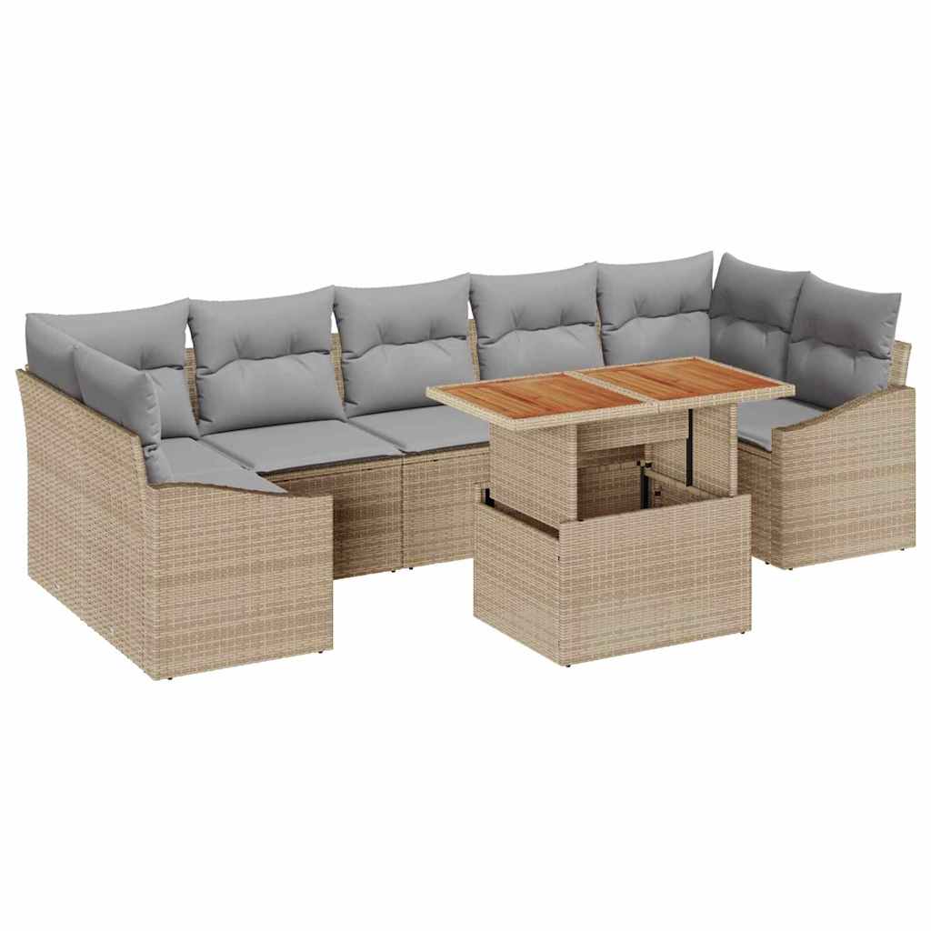 Conjunto de sofá de jardín 8 pcs Beige y Gris Claro