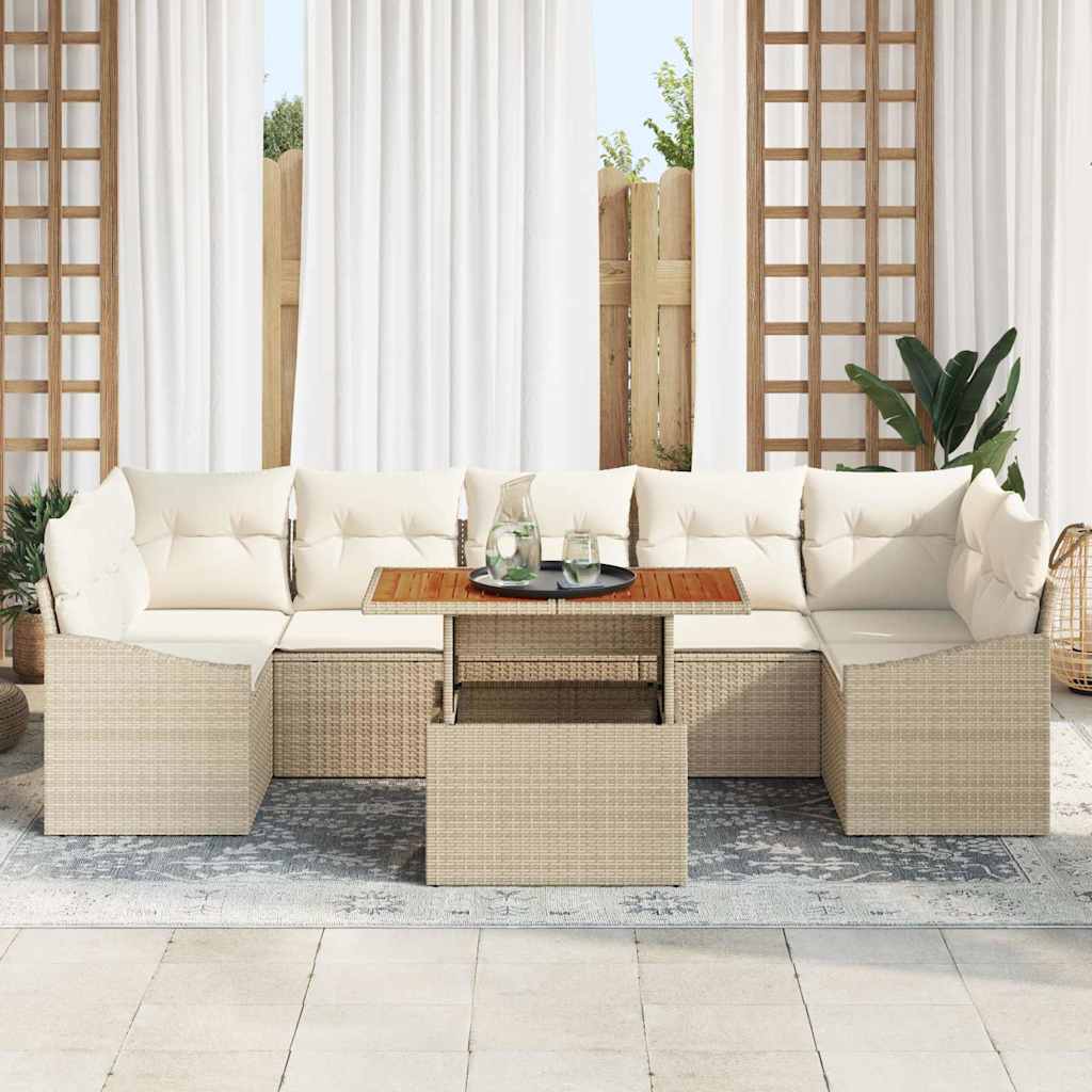 Conjunto de sofá de jardín con cojín 8 pcs Beige y Crema