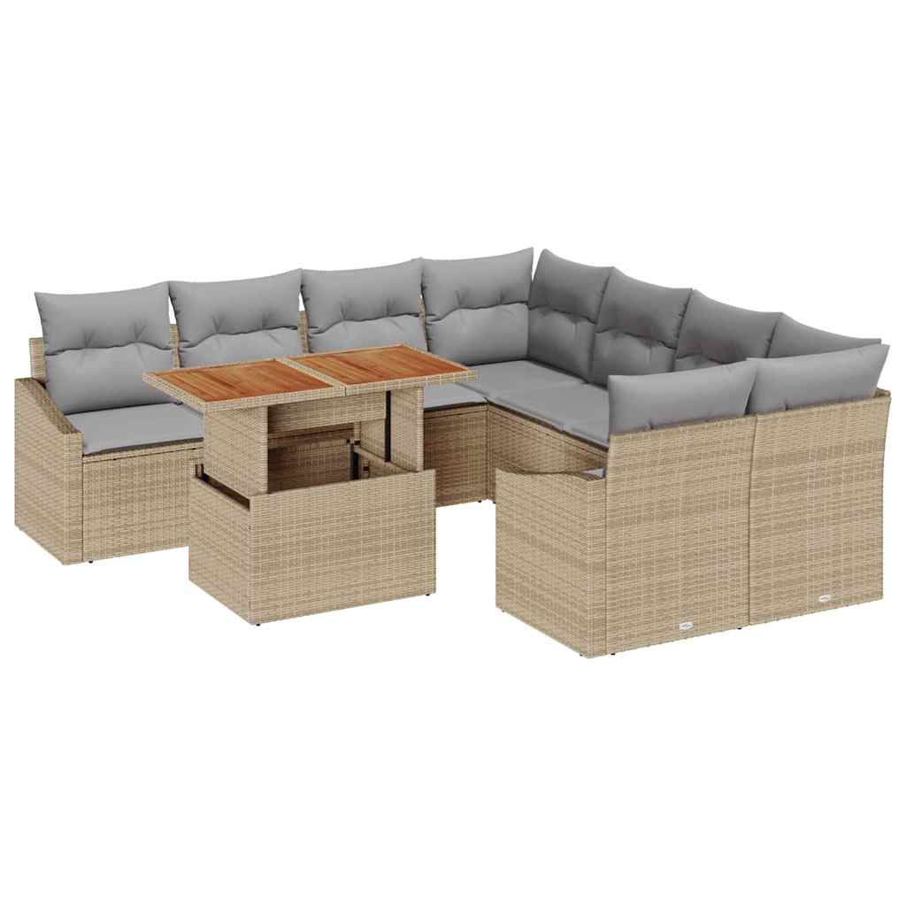 Conjunto de sofá de jardín 9 pcs Beige Poliratán