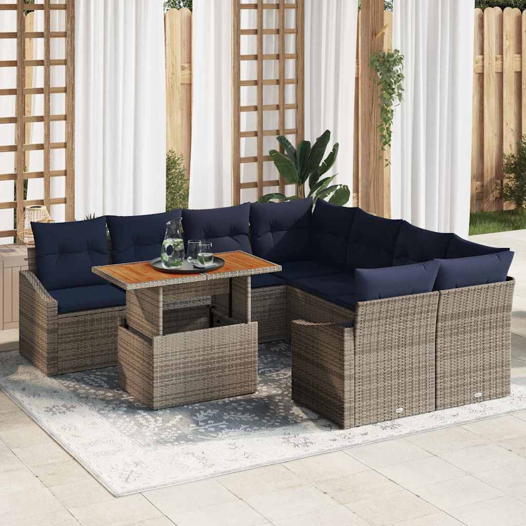 Conjunto de sofá de jardín 9 pcs Gris Poliratán