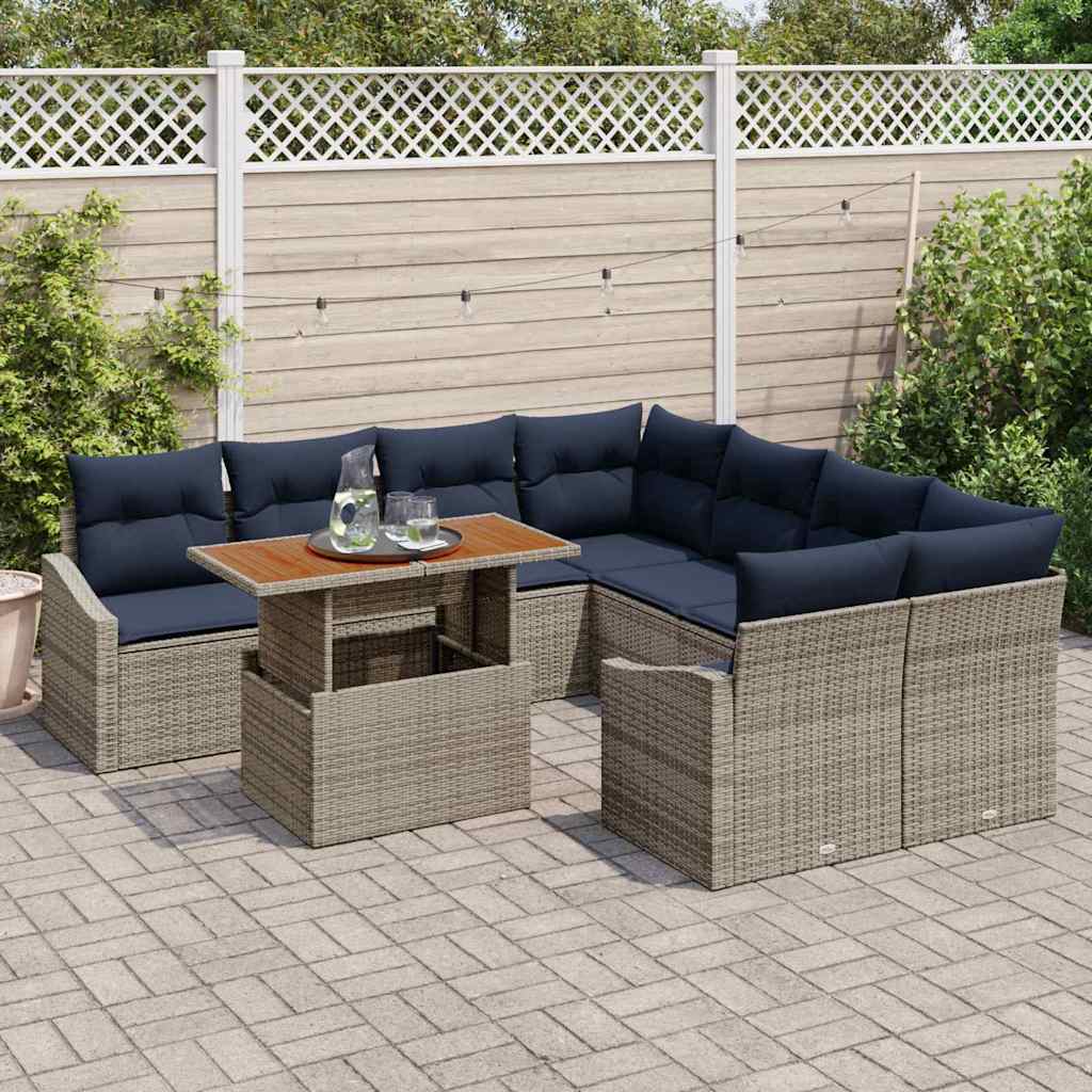 Conjunto de sofá de jardín 9 pcs Gris Poliratán