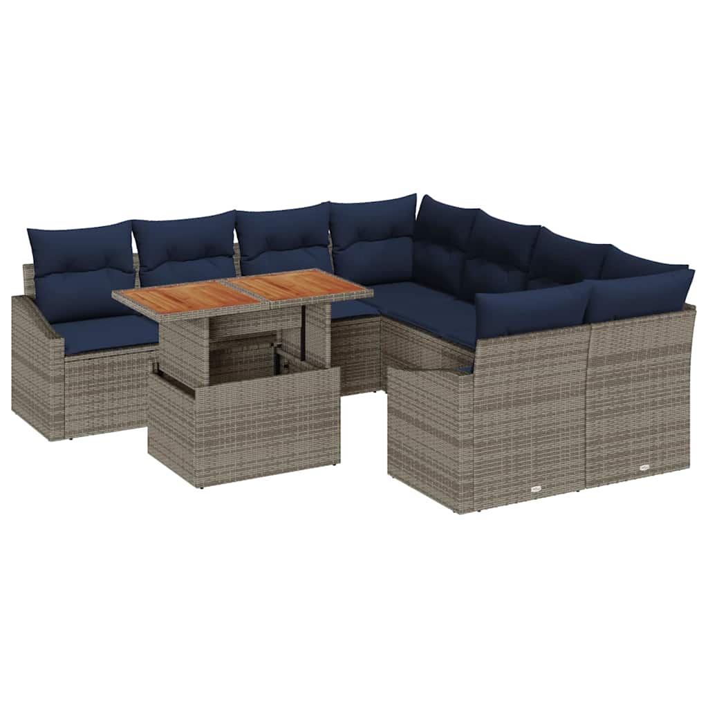 Conjunto de sofá de jardín 9 pcs Gris Poliratán