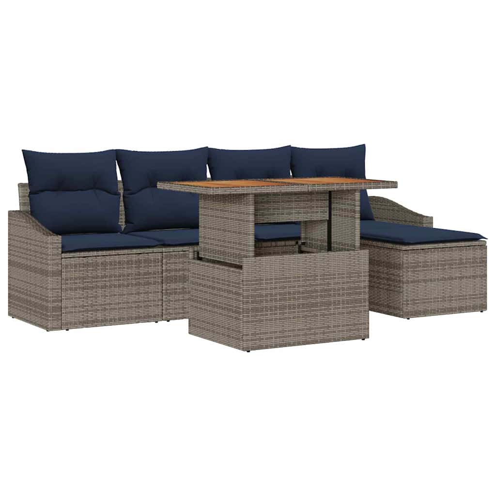 Conjunto de sofá de jardín 6 pcs Gris Poliratán