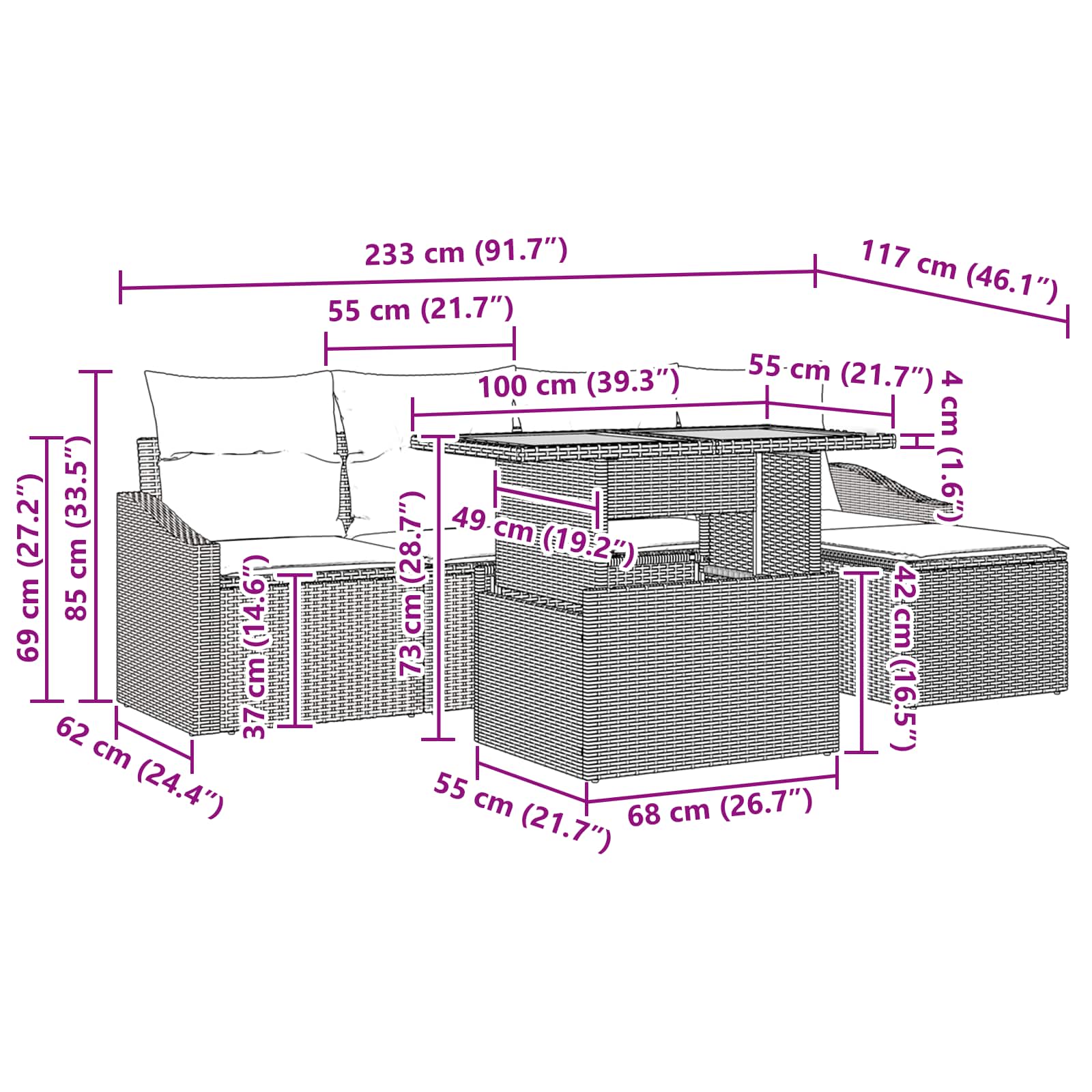 Conjunto de sofá de jardín 6 pcs Gris Poliratán