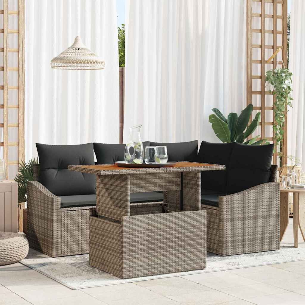 Conjunto de sofá de jardín 5 pcs Beige Poliratán