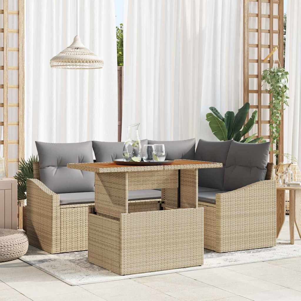 Conjunto de sofá de jardín 5 pcs Beige Poliratán