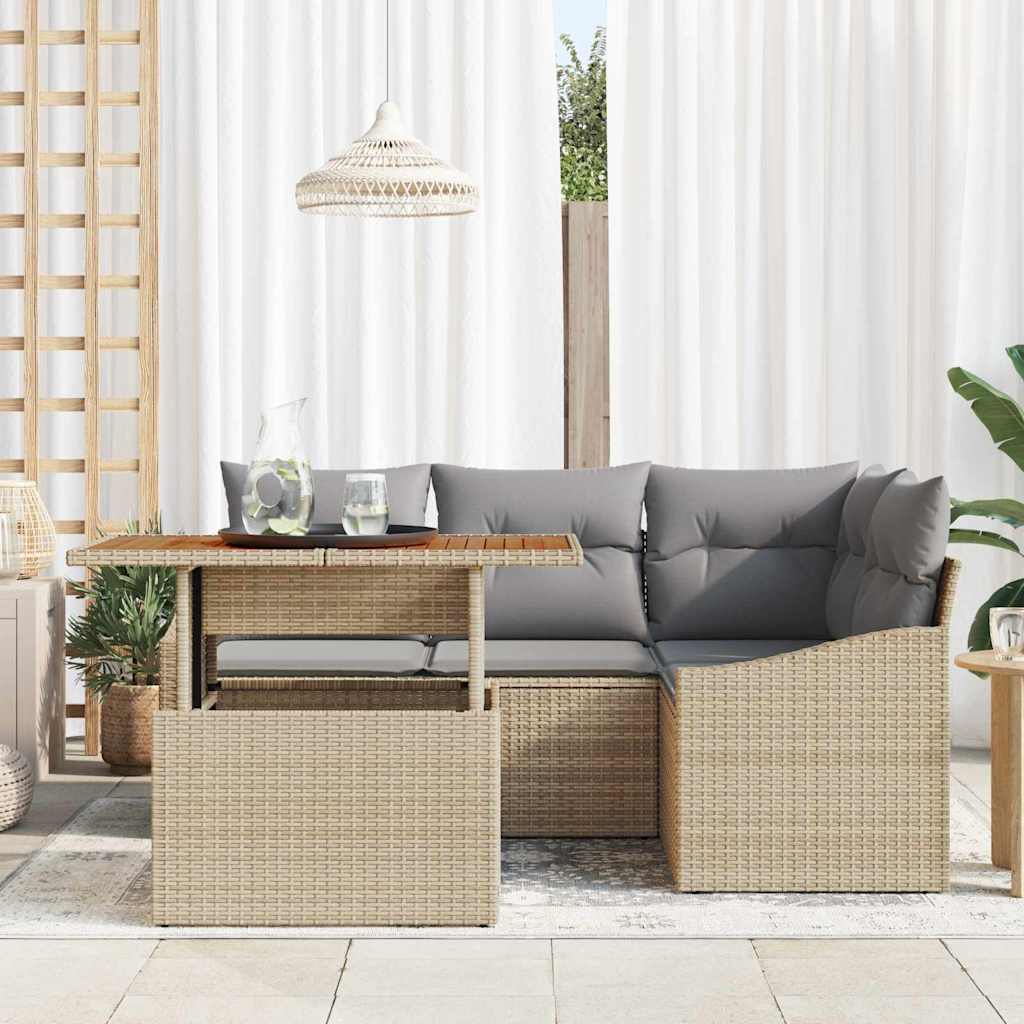Conjunto de sofá de jardín 5 pcs Beige Poliratán