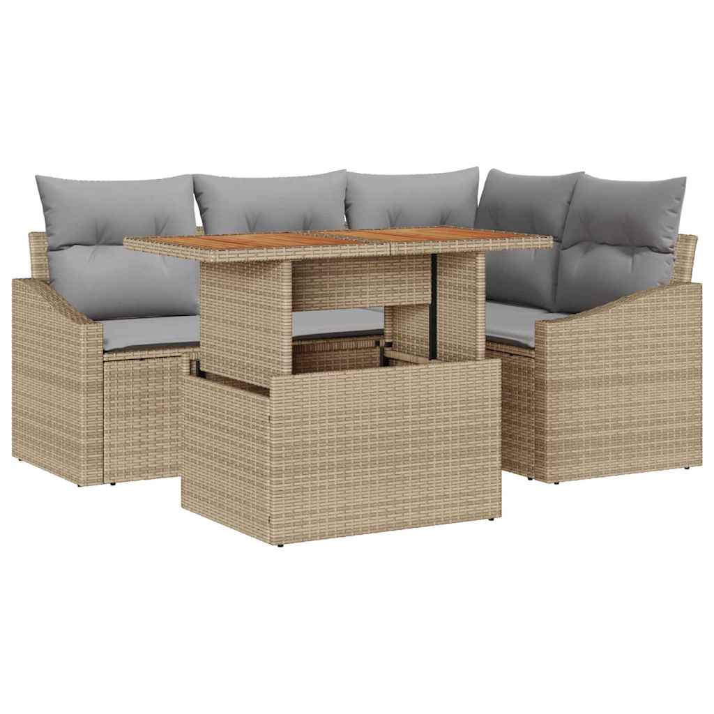 Conjunto de sofá de jardín 5 pcs Beige Poliratán