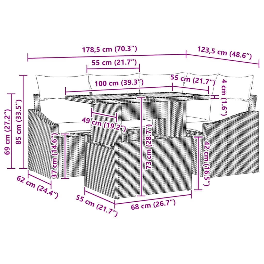 Conjunto de sofá de jardín 5 pcs Beige Poliratán