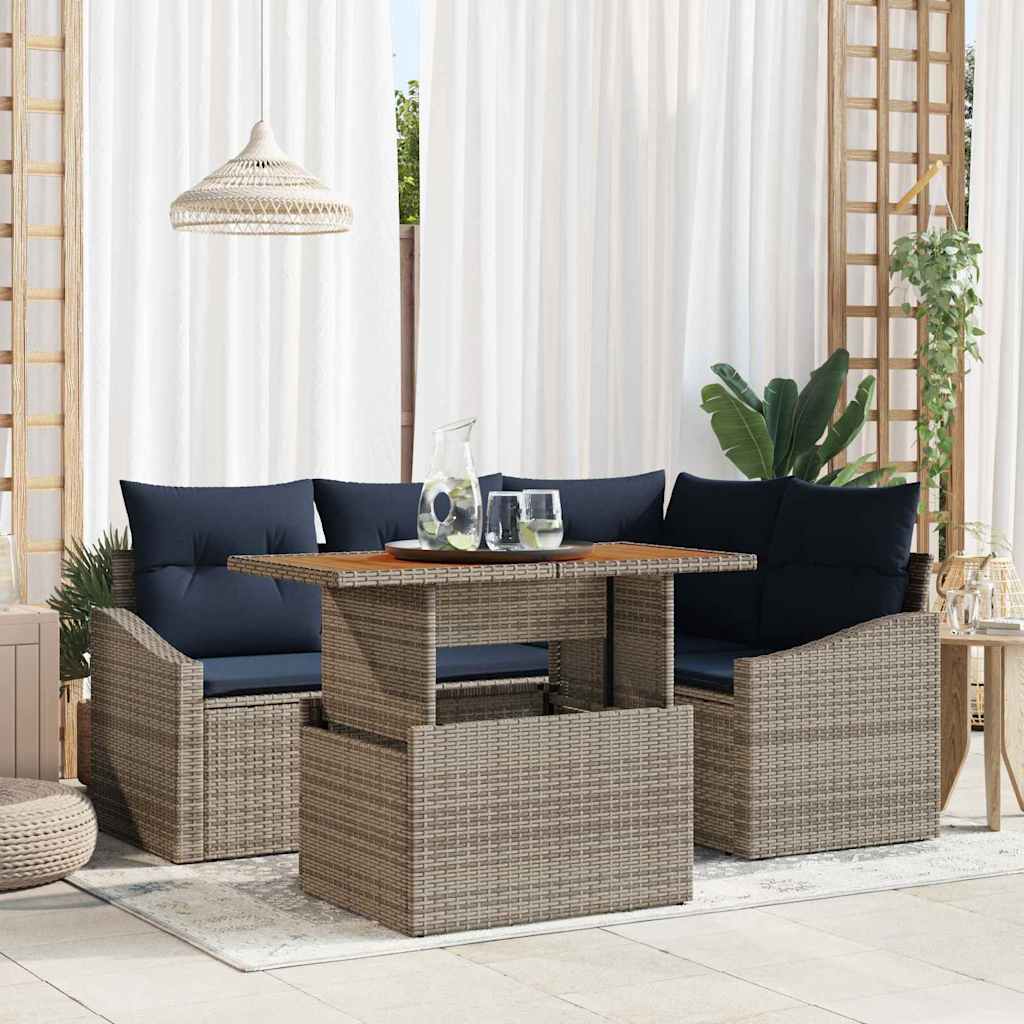 Conjunto de sofás de jardín 5 pcs Gris ratán sintético
