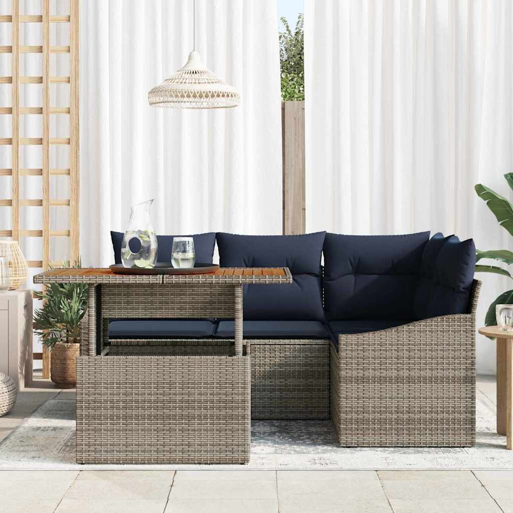 Conjunto de sofás de jardín 5 pcs Gris ratán sintético