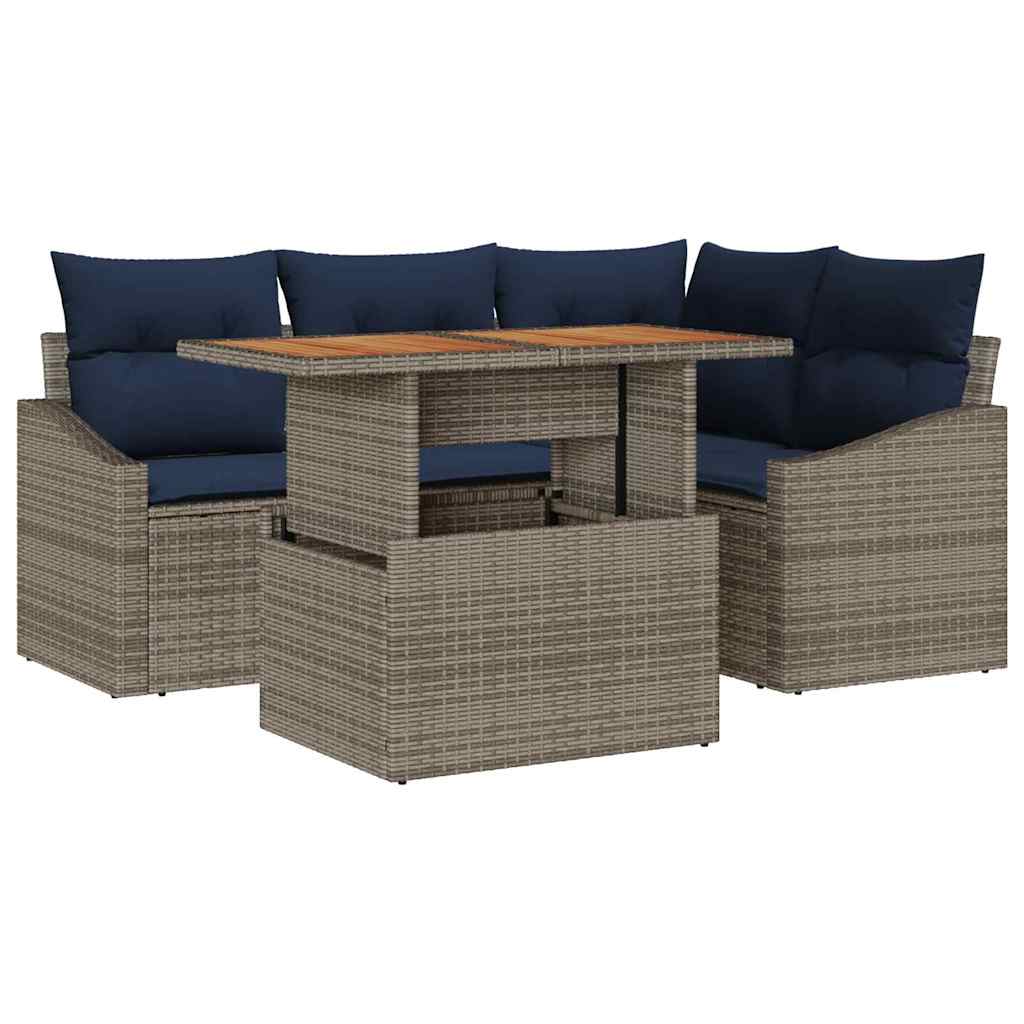 Conjunto de sofás de jardín 5 pcs Gris ratán sintético