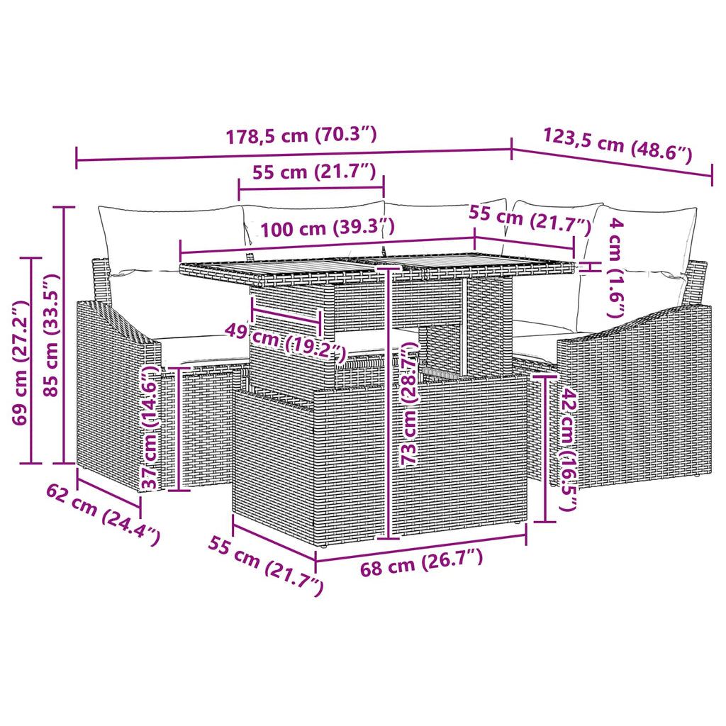Conjunto de sofás de jardín 5 pcs Gris ratán sintético