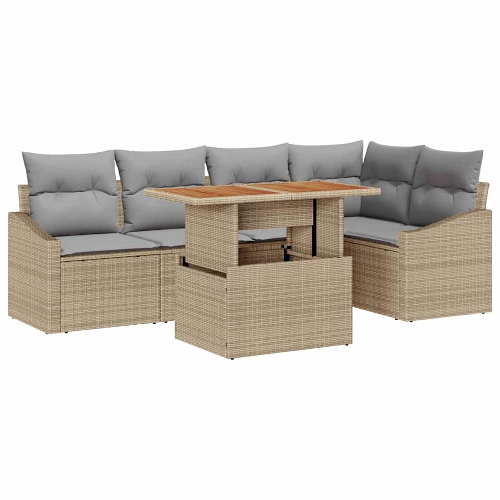 Conjunto de sofá de jardín 6 pcs Beige Poliratán
