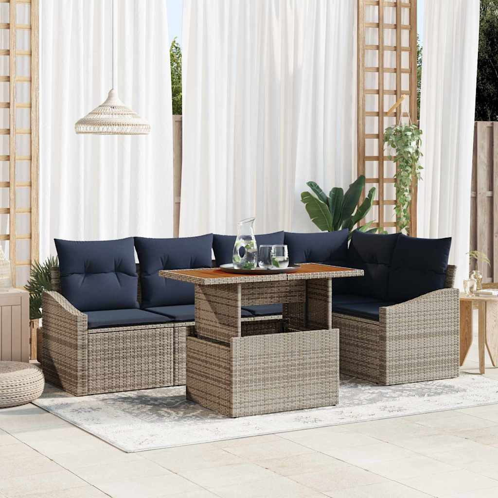 Conjunto de sofá de jardín 6 pcs Gris Poliratán