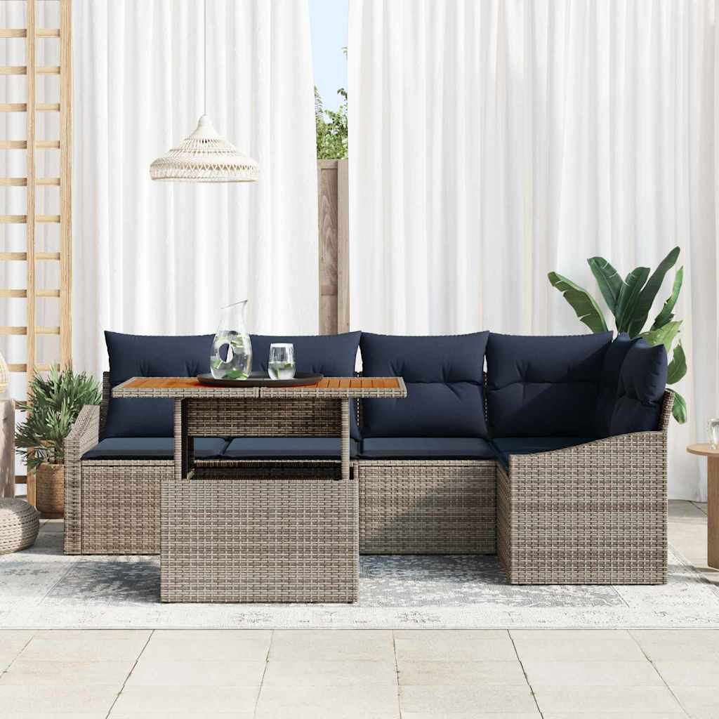 Conjunto de sofá de jardín 6 pcs Gris Poliratán