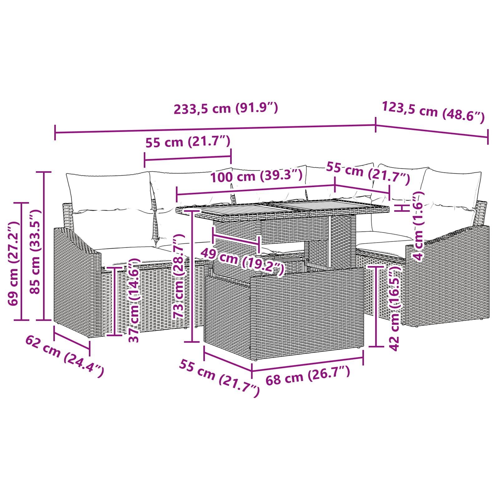 Conjunto de sofá de jardín 6 pcs Gris Poliratán