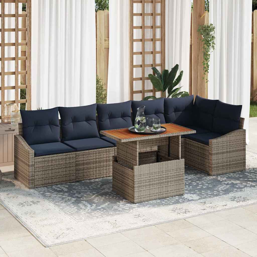 Conjunto de sofá de jardín 7 pcs Gris Poliratán