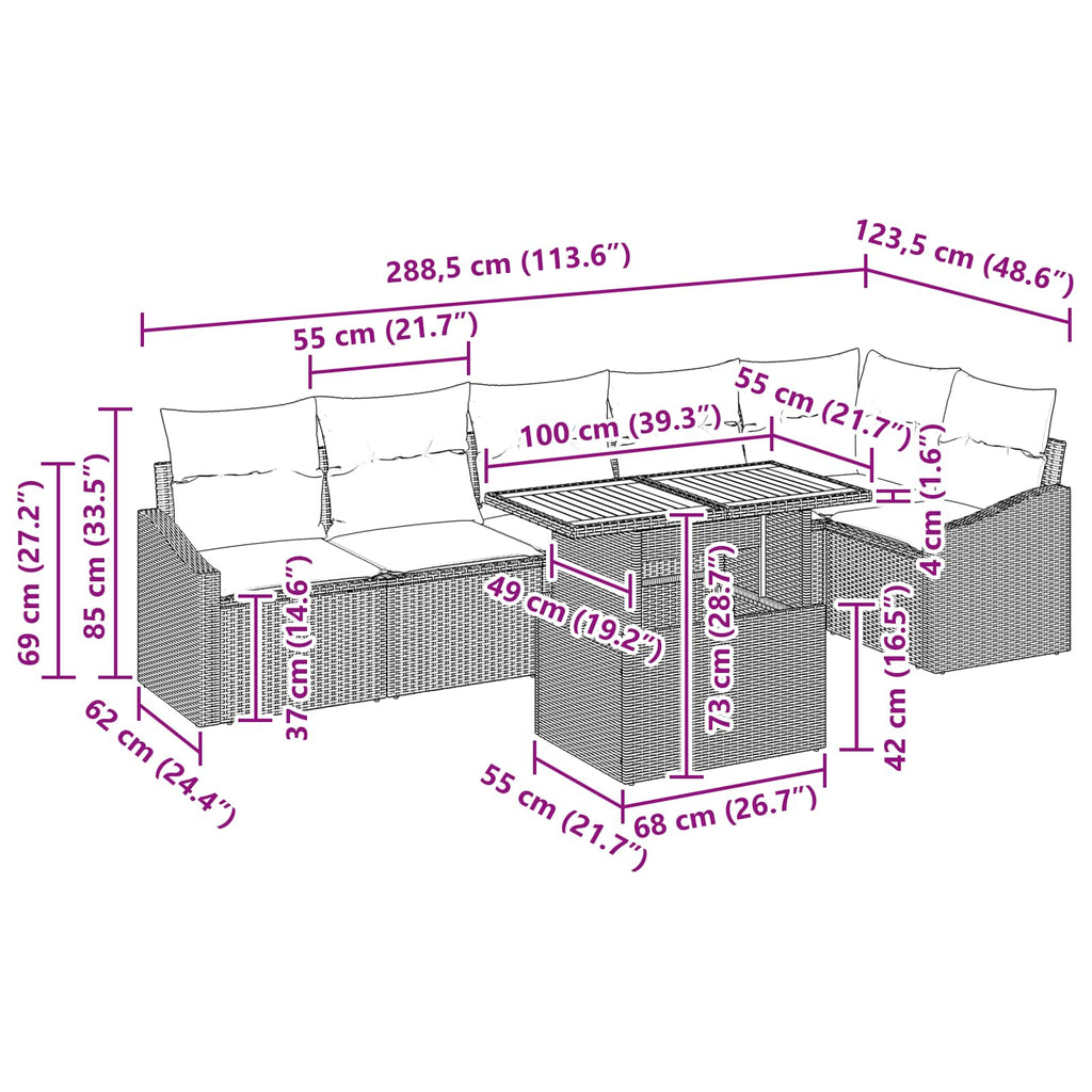 Conjunto de sofá de jardín 7 pcs Gris Poliratán
