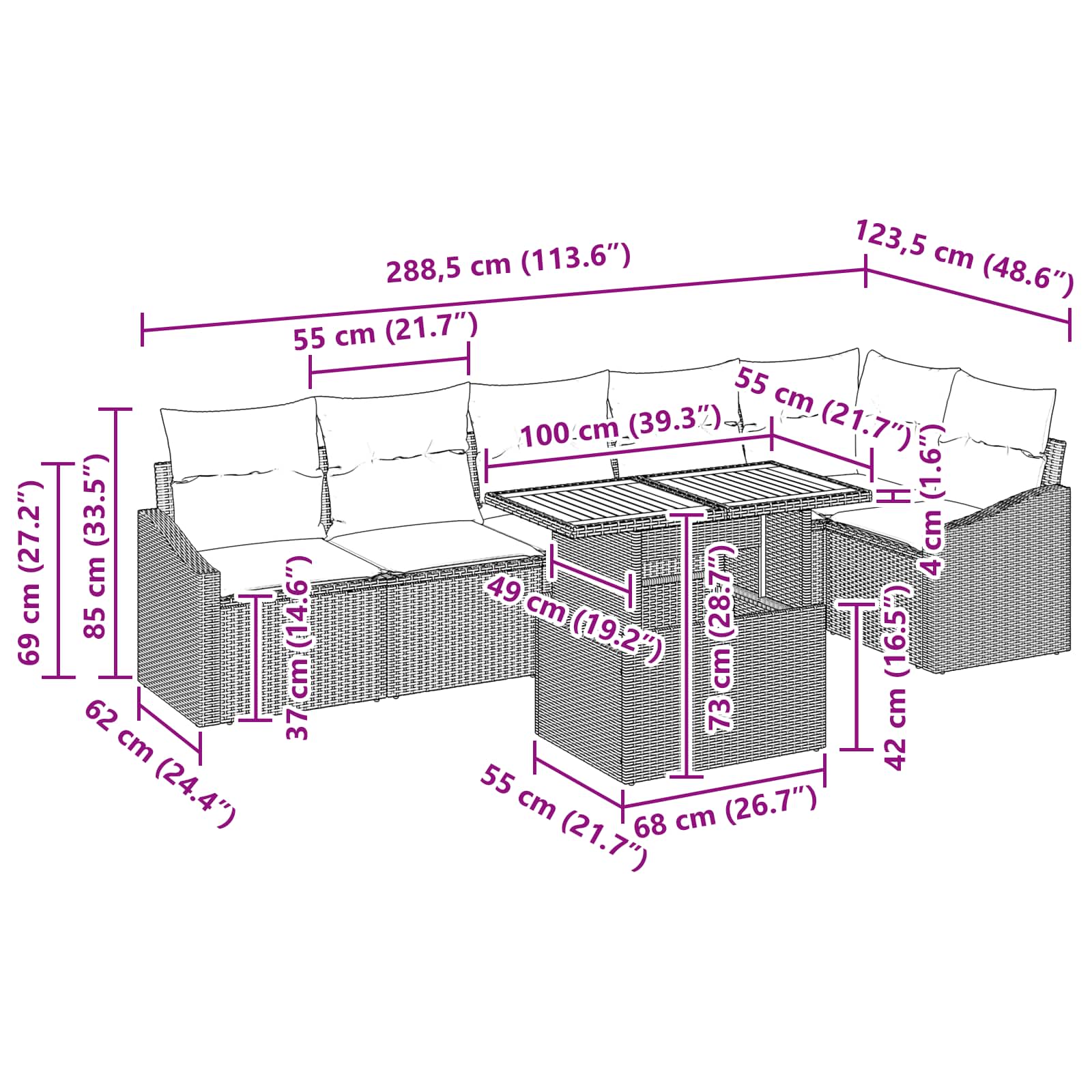 Conjunto de sofá de jardín 7 pcs Gris Poliratán