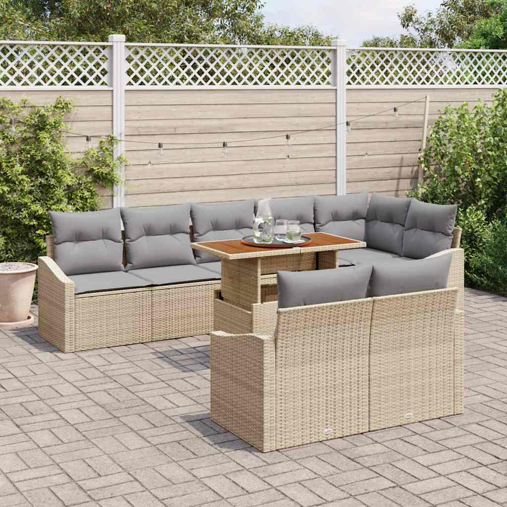 Conjunto de sofá de jardín 9 pcs Beige Poliratán