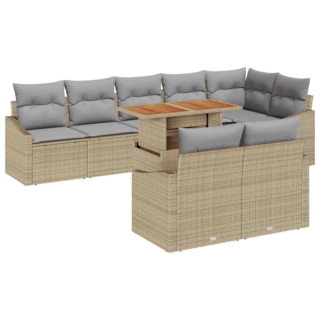Conjunto de sofá de jardín 9 pcs Beige Poliratán