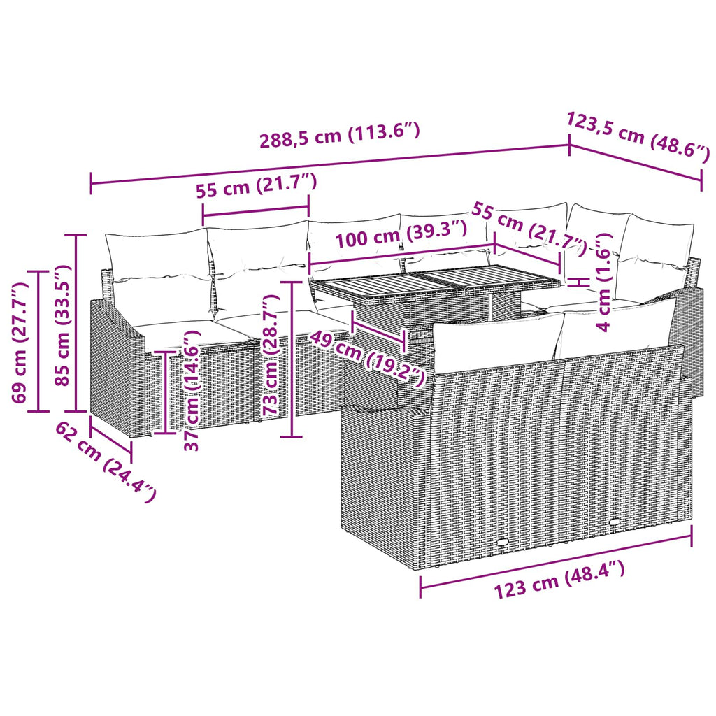 Conjunto de sofá de jardín 9 pcs Gris Poliratán