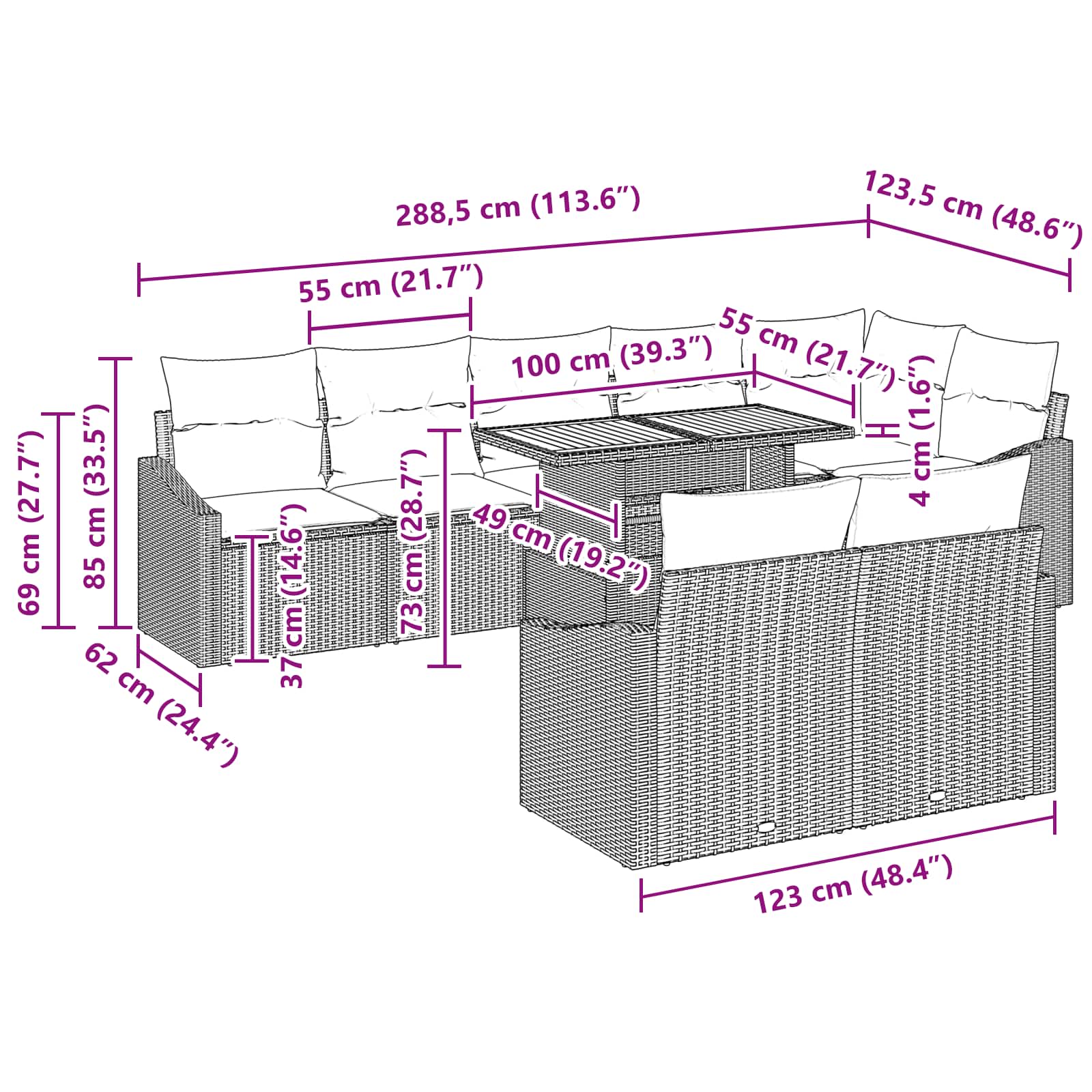 Conjunto de sofá de jardín 9 pcs Gris Poliratán