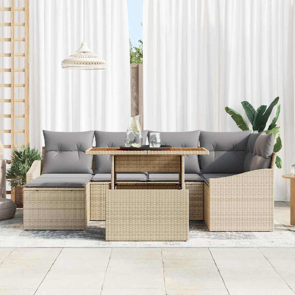Conjunto de sofá de jardín 7 pcs Beige Poliratán