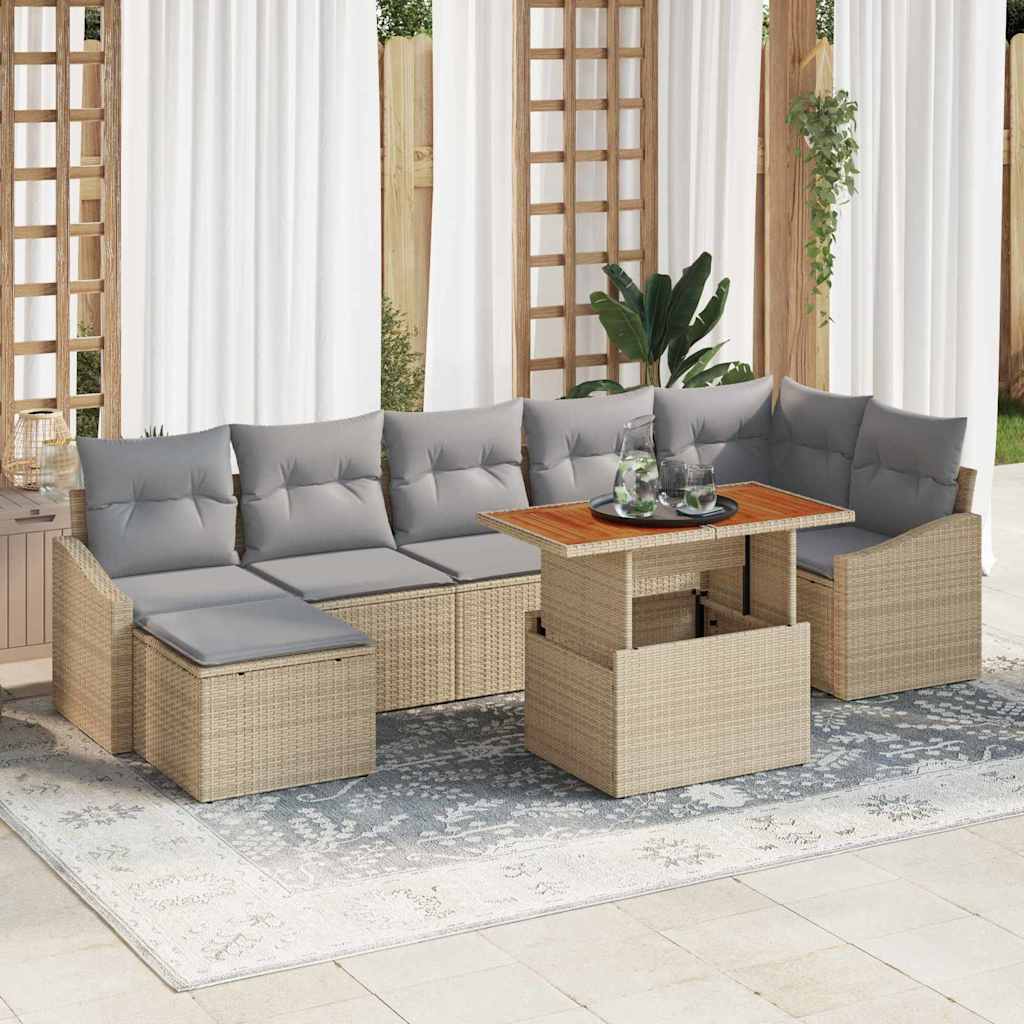Conjunto de sofá de jardín 8 pcs Beige Poliratán