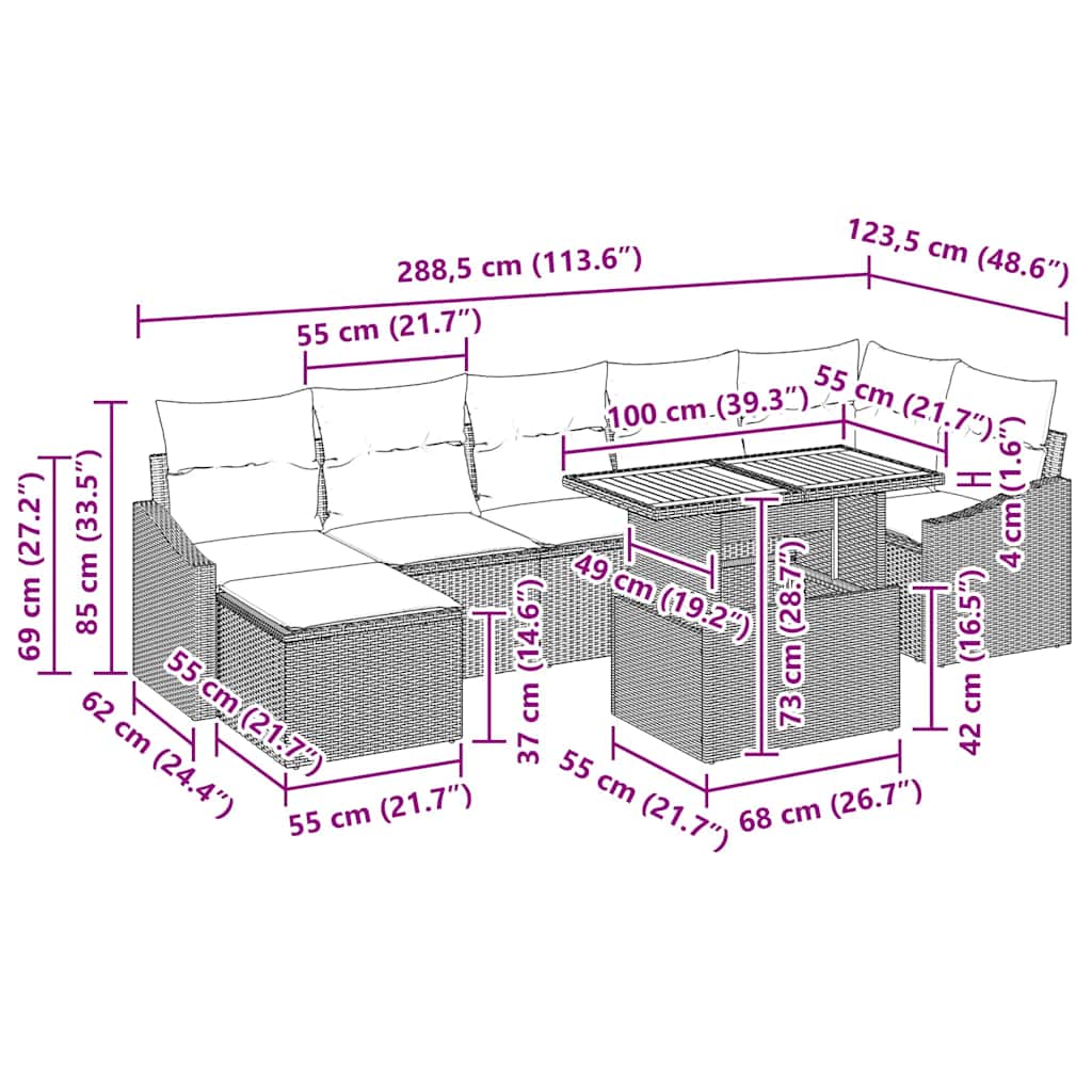 Conjunto de sofá de jardín 8 pcs Beige Poliratán