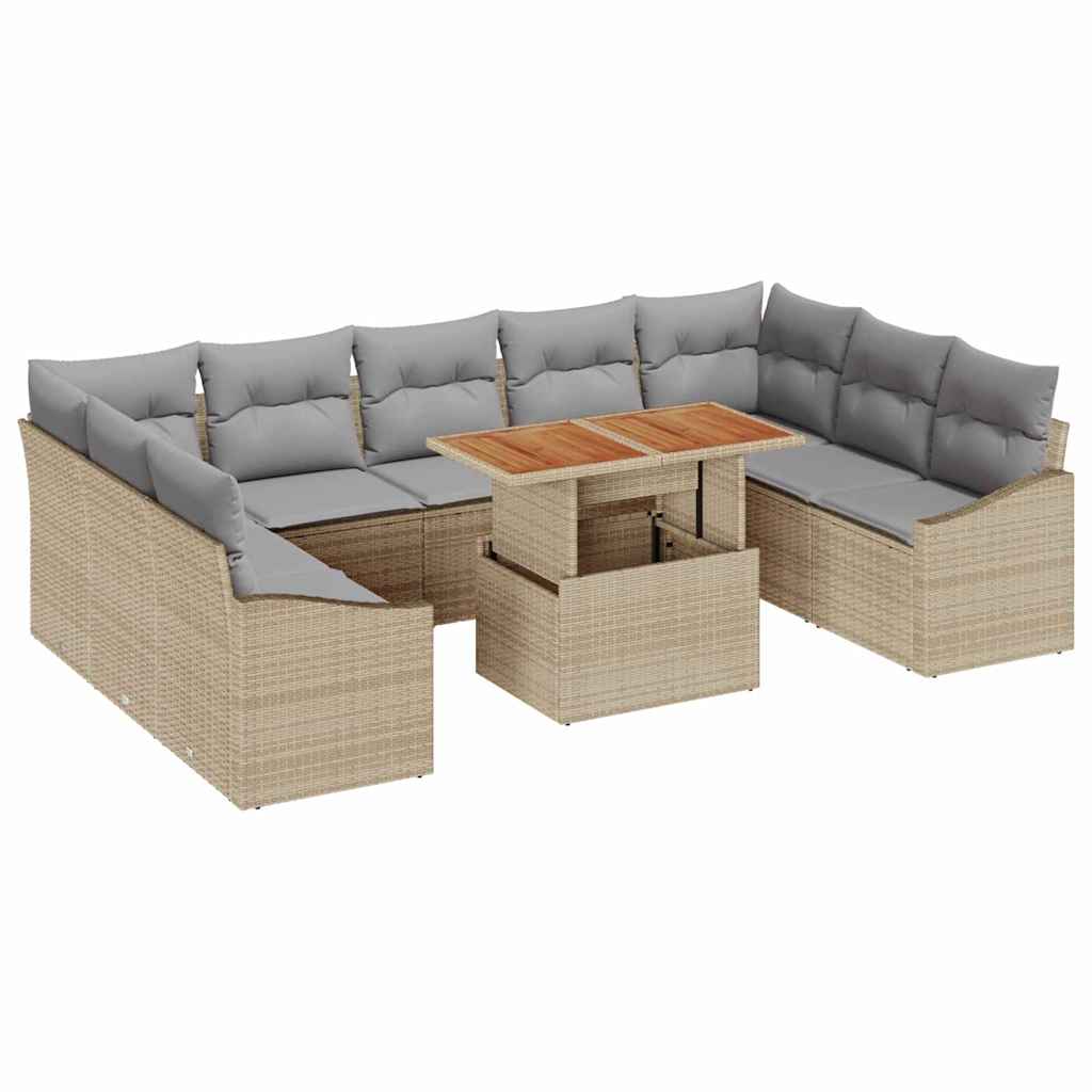 Conjunto de sofá de jardín 10 pcs Beige Poliratán