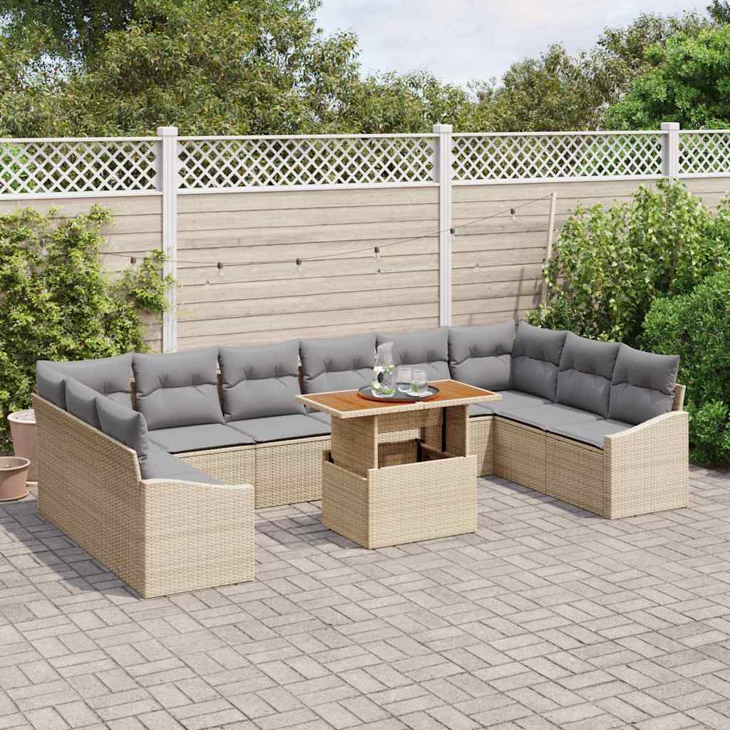 Conjunto de sofá de jardín 11 pcs Beige Poliratán