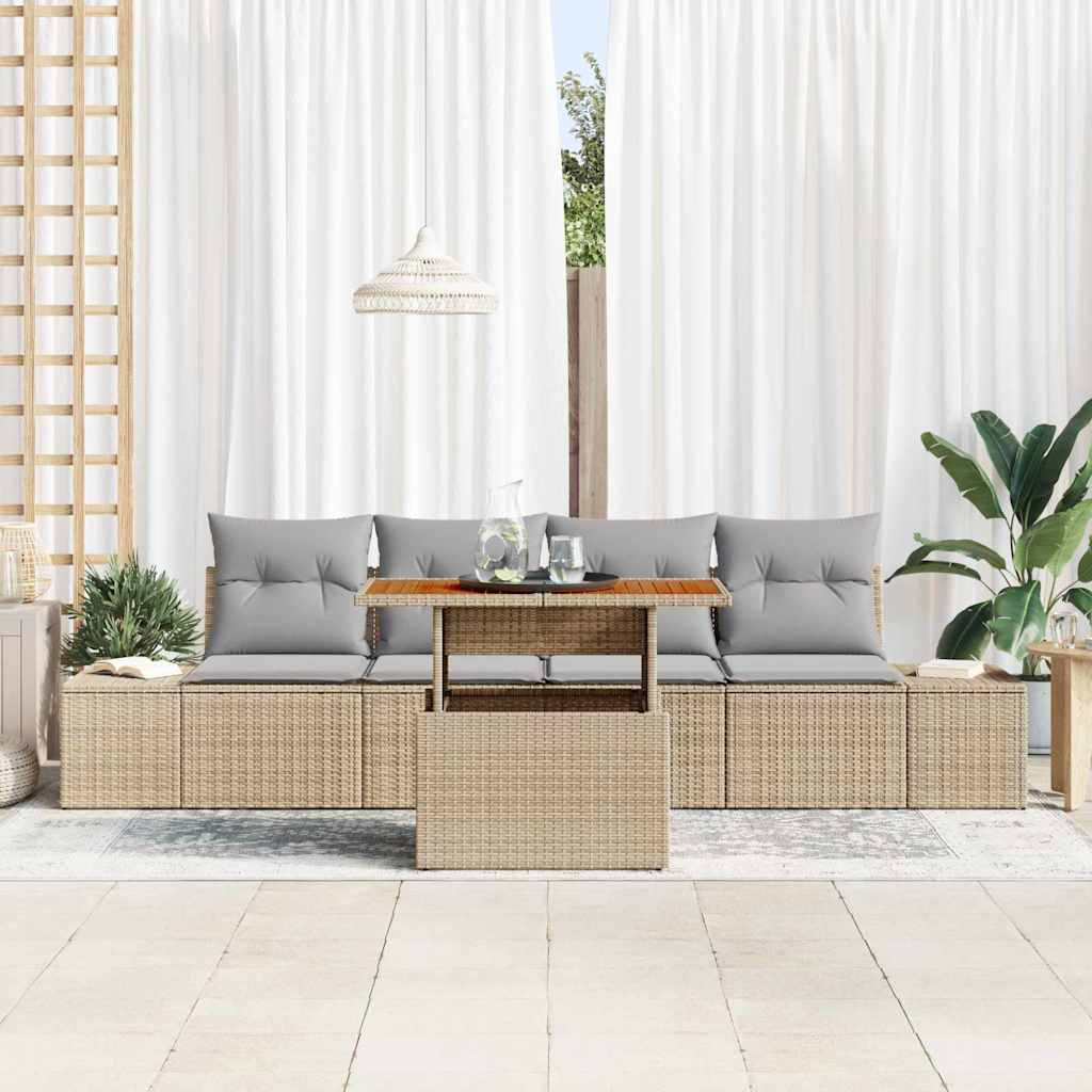 Conjunto de sofá de jardín 5 pcs Beige Poliratán