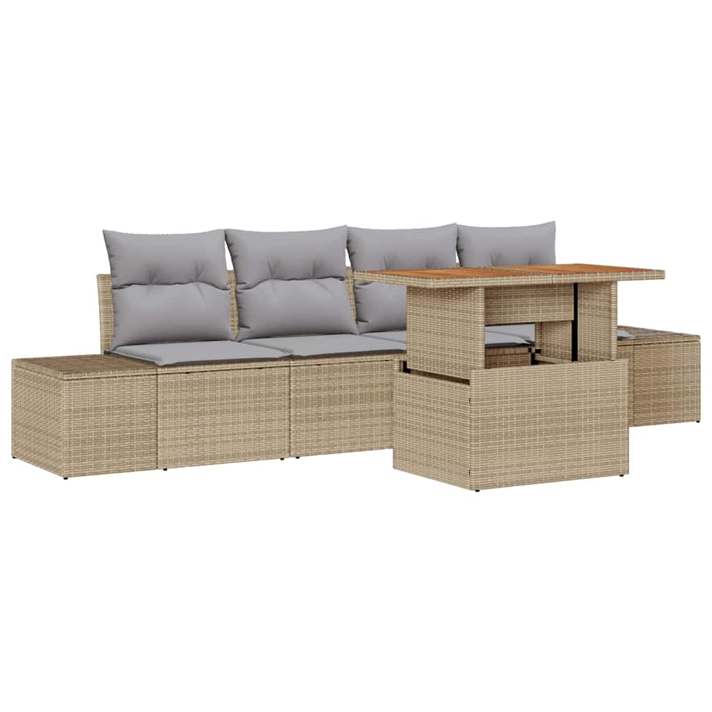 Conjunto de sofá de jardín 5 pcs Beige Poliratán