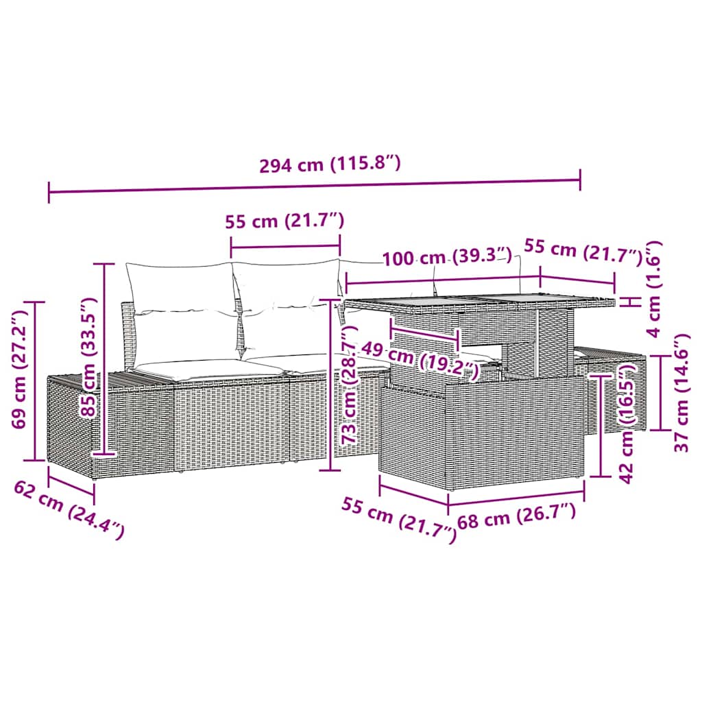Conjunto de sofá de jardín 5 pcs Beige Poliratán